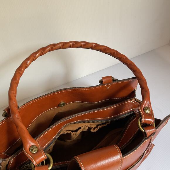 Patricia Nash Brown Leather Satchel Shoulder Bag Tote Purse Women’s Medium - Picture 12 of 14